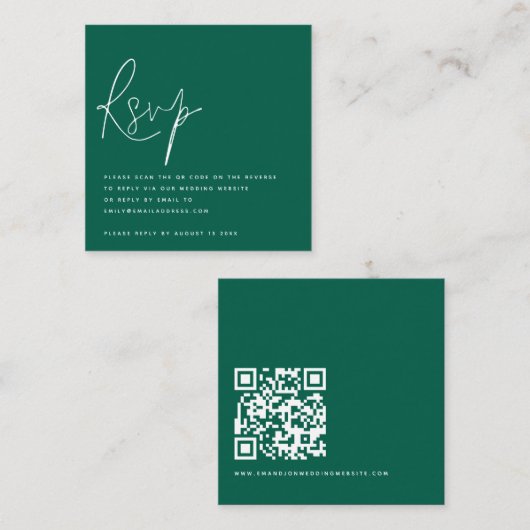 Minimalistisches Script QR Code Wedding Emerald UA Begleitkarte (Vorne/Hinten)