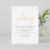 Minimalistisches Script QR Code Wedding Luxury Rea Folieneinladung (Stehend vorne)