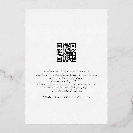 Minimalistisches Script QR Code Wedding Luxury Rea Folieneinladung (Rückseite)