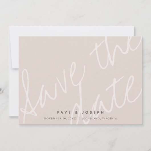 Minimalistisches Script Rosa Beige Save the Date K Einladung (Vorderseite)