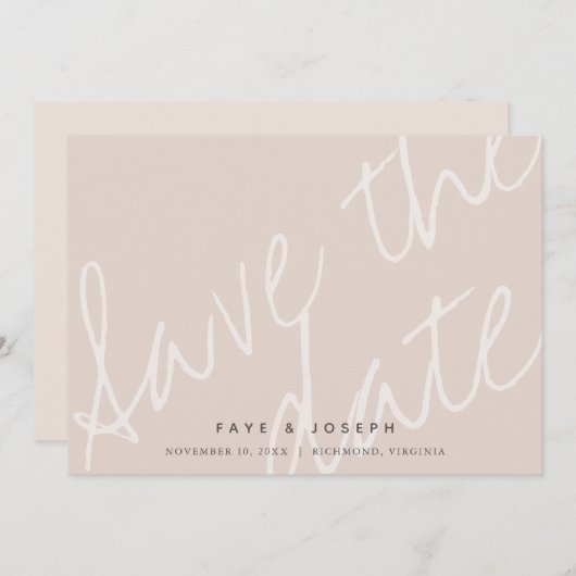 Minimalistisches Script Rosa Beige Save the Date K Einladung (Vorne/Hinten)