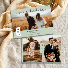 Minimalistisches Script Sage Green Foto Hochzeit Save The Date