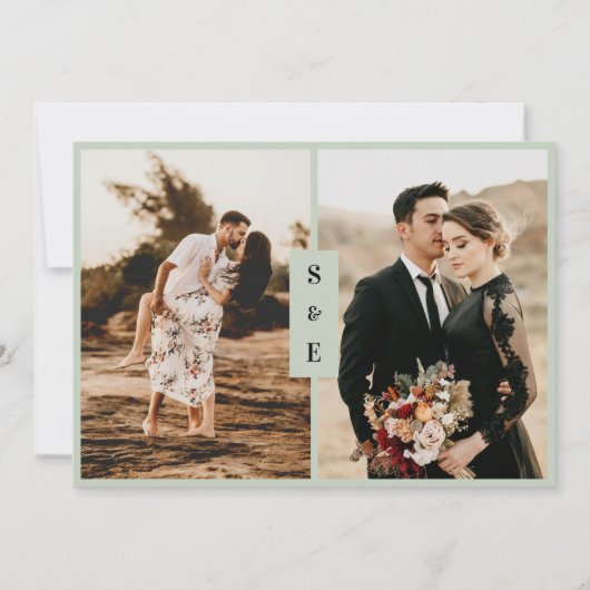 Minimalistisches Script Sage Green Foto Hochzeit Save The Date (Rückseite)