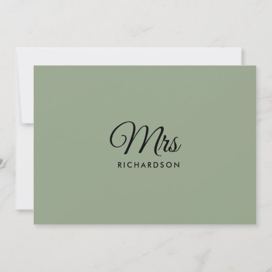 Minimalistisches Script Sage Green Mrs. Surname Bl Dankeskarte (Vorderseite)
