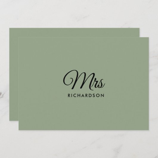 Minimalistisches Script Sage Green Mrs. Surname Bl Dankeskarte (Vorne/Hinten)