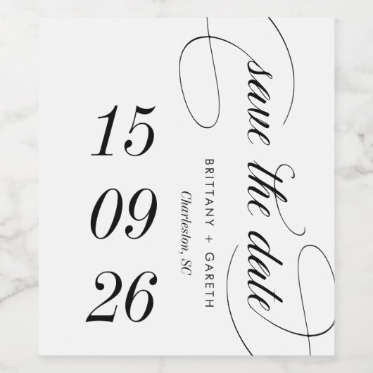 Minimalistisches Script Save the Date Mongram Wedd Weinetikett (Einzelnes Label)