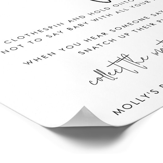 Minimalistisches Script Say Baby Shower Game Poster (Ecke)
