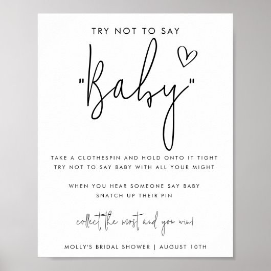 Minimalistisches Script Say Baby Shower Game Poster (Vorne)
