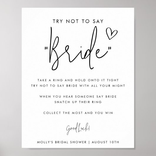 Minimalistisches Script Say Bride Shower Game Poster (Vorne)