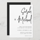 Minimalistisches Script Schwarz und Weiß Moderne H Einladung (Vorne/Hinten)