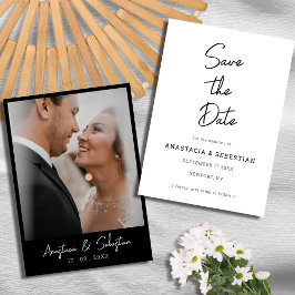 Minimalistisches Script Schwarz & Weiß Foto Hochze Save The Date