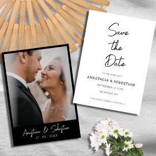 Minimalistisches Script Schwarz & Weiß Foto Hochze Save The Date