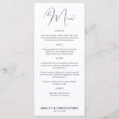 Minimalistisches Script Schwarz & Weiß Hochzeitsem Menükarte (Vorderseite)