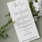 Minimalistisches Script Schwarz & Weiß Hochzeitsem Menükarte