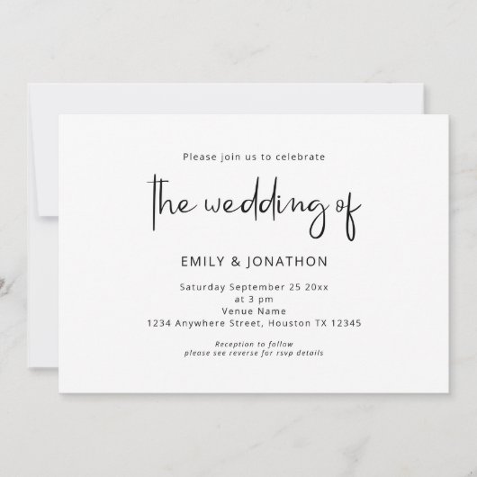 Minimalistisches Script Schwarz-weiß QR Code Hochz Einladung (Vorderseite)