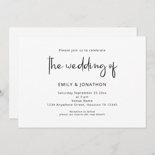 Minimalistisches Script Schwarz-weiß QR Code Hochz Einladung (Vorne/Hinten)