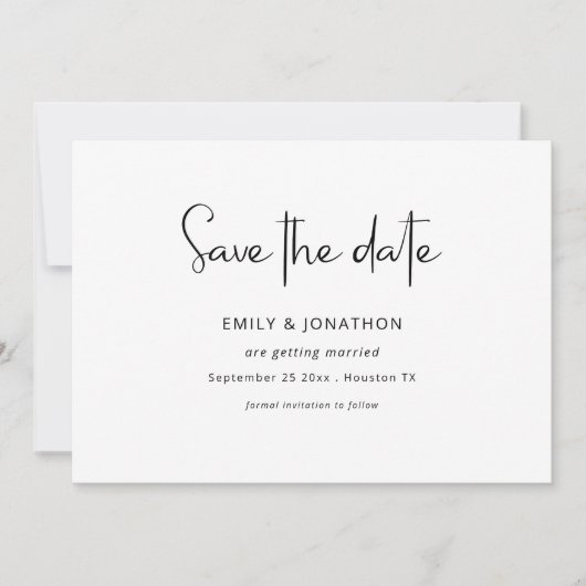 Minimalistisches Script Schwarz-weiß QR Save the D Save The Date (Vorderseite)