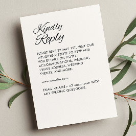 Minimalistisches Script Soft White Wedding RSVP Karte
