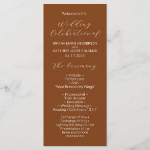 Minimalistisches Script Terracotta Wedding Program Programm