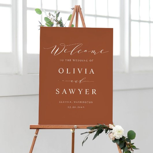 Minimalistisches Script Terracotta Wedding Willkom Poster