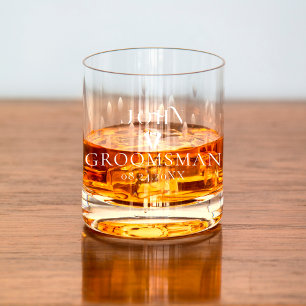 Minimalistisches Script Trauzeuge Monogram Brautpa Whiskyglas