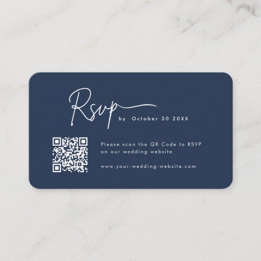 Minimalistisches Script UAwg Qr Code Navy Blue Wed Begleitkarte (Vorderseite)