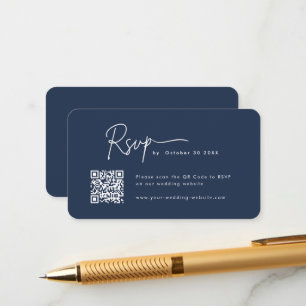 Minimalistisches Script UAwg Qr Code Navy Blue Wed Begleitkarte
