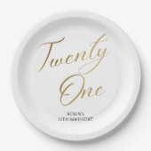 Minimalistisches Script weiß und Gold 21. Geburtst Pappteller (Vorderseite)