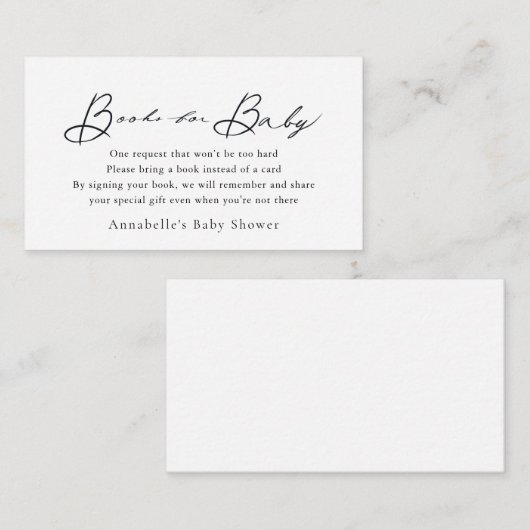 Minimalistisches Script White Baby Showbuchangebot Begleitkarte (Vorne/Hinten)