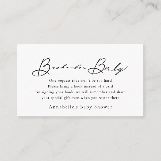 Minimalistisches Script White Baby Showbuchangebot Begleitkarte (Vorderseite)