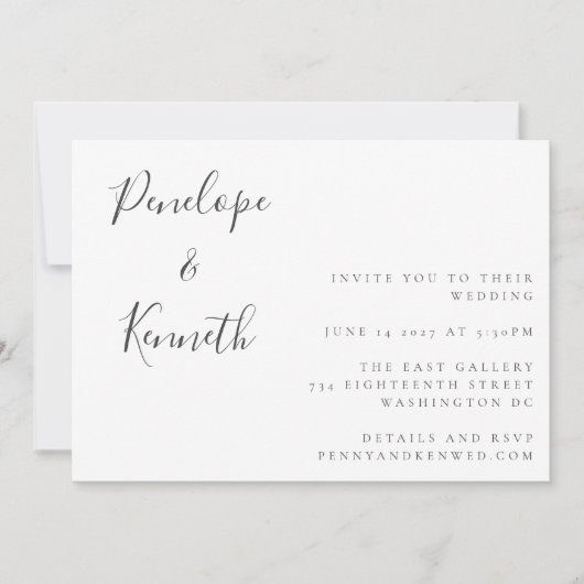 Minimalistisches Script White Modern Wedding Boho Einladung (Vorderseite)