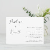 Minimalistisches Script White Modern Wedding Boho Einladung (Stehend Vorderseite)
