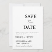 Minimalistisches Script White Wedding Dinner Probe Save The Date (Vorderseite)