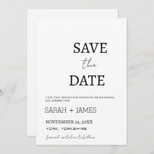Minimalistisches Script White Wedding Dinner Probe Save The Date