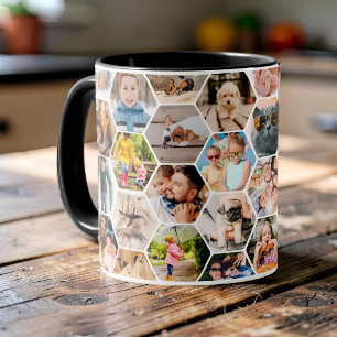 Minimalistisches Sechseck 40 Foto Waben Collage Tasse