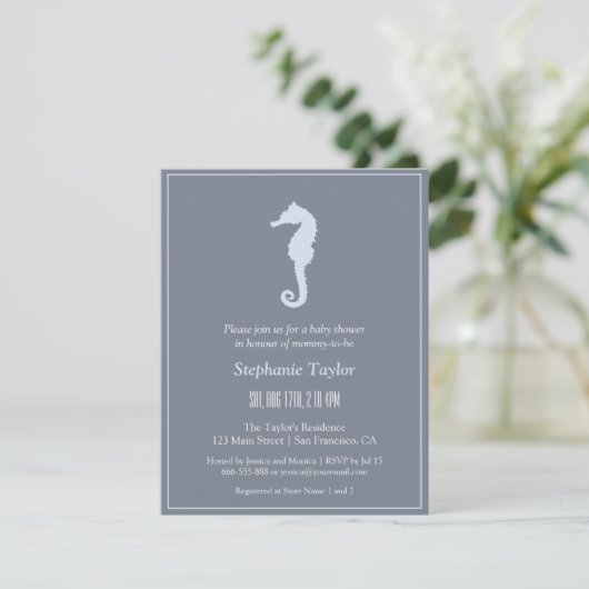 Minimalistisches Seepferd Ocean Baby Shower Einlad Einladung (Stehend Vorderseite)