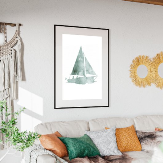 Minimalistisches Segelboot Aquarell Kunst, Dichtun Poster