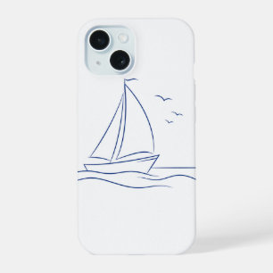 Minimalistisches Segelboot Ozean Linien Kunst Etui iPhone 15 Hülle