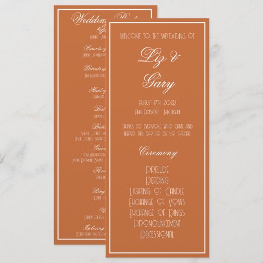 Minimalistisches Senf-Terrakotta-Programm Hochzeit Programm (Vorne/Hinten)