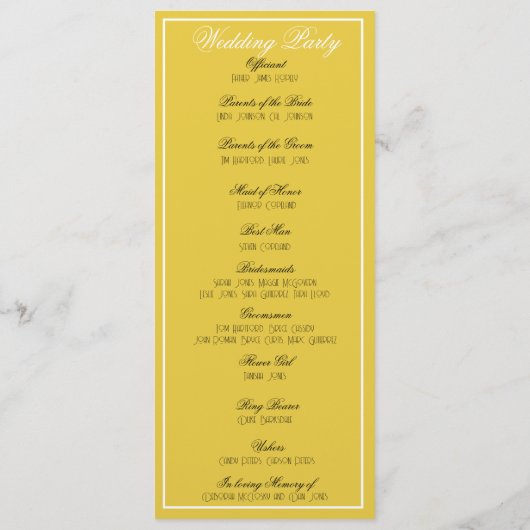 Minimalistisches Senf-Yellow-Programm Programm (Rückseite)