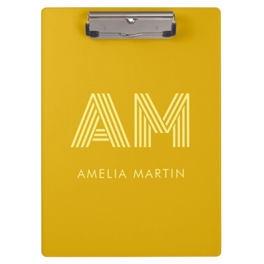 Minimalistisches Senfgelb-Monogramm Klemmbrett (Vorderseite)
