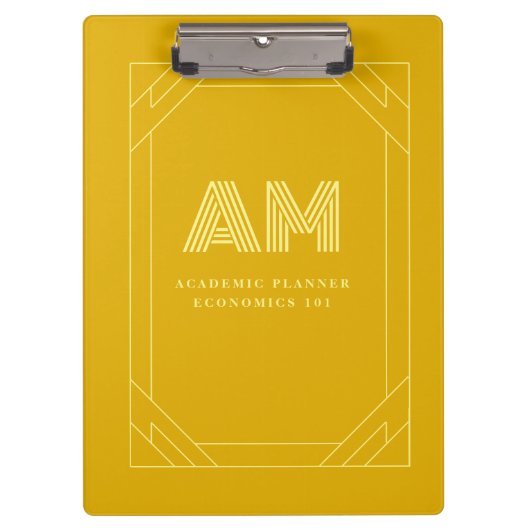 Minimalistisches Senfgelb-Monogramm Klemmbrett (Vorderseite)