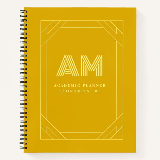Minimalistisches Senfgelb-Monogramm Notizblock (Vorderseite)