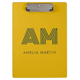 Minimalistisches Senfgelb und Waldgrün-Monogramm Klemmbrett