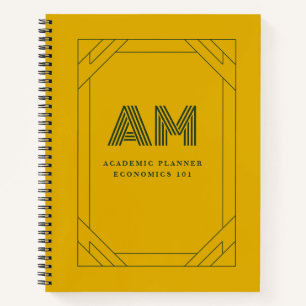 Minimalistisches Senfgelb und Waldgrün-Monogramm Notizblock