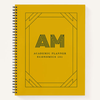 Minimalistisches Senfgelb und Waldgrün-Monogramm Notizblock