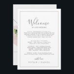 Minimalistisches Silber Begrüßungsschreiben - Rout<br><div class="desc">Diese minimalistisch silberne Begrüßungstour und Kartenkarten sind perfekt für eine Begrüßungstasche für die Hochzeit in Urlaubsort. Das moderne romantische Design besticht durch klassische silbergraue und weiße Typografie gepaart mit einer rustikalen und eleganten Kalligraphie mit Vintagem handgeschriebenem Stil. Anpassbar in jeder Farbe. Behalt das Design einfach und elegant, wie es ist,...</div>