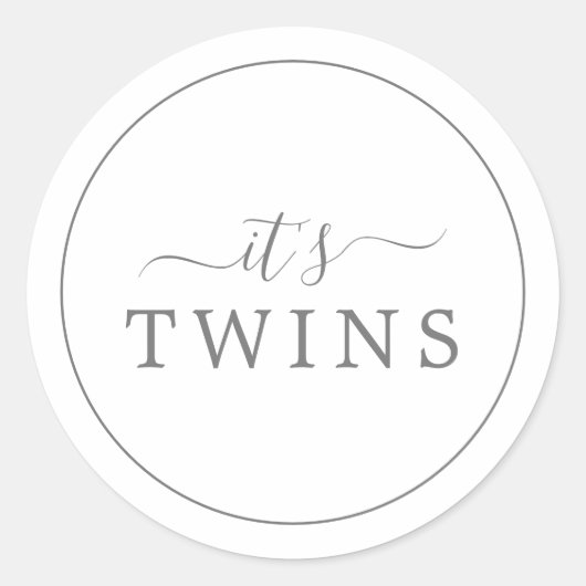 Minimalistisches Silber Es ist Twins Baby Shower S Runder Aufkleber (Vorderseite)