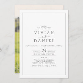 Minimalistisches Silber-Foto auf der Rückenhochzei Einladung