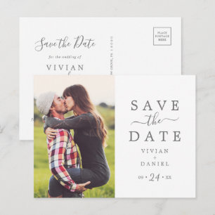 Minimalistisches Silber-Foto Save the Date Einladungspostkarte